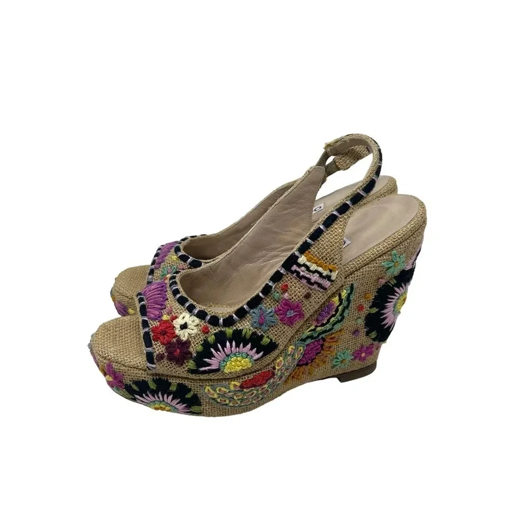 L'AUTRE CHOSE Floral Embroidered‎ Wedge Sandals Size 37 / US 6.5